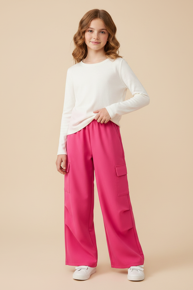 Pantalon Fluide Rose Cargo Ample Poches Latérales - Polyester