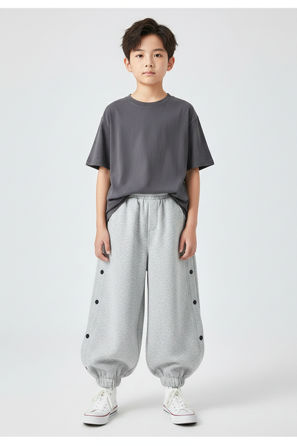Pantalon Fluide Gris Ample Coton Décontracté Garçon - Molleton