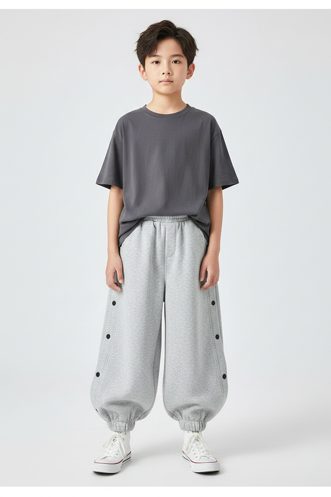 Pantalon Fluide Gris Ample Coton Décontracté Garçon - Molleton