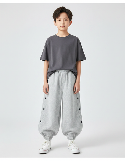 Pantalon Fluide Gris Ample Coton Décontracté Garçon - Molleton