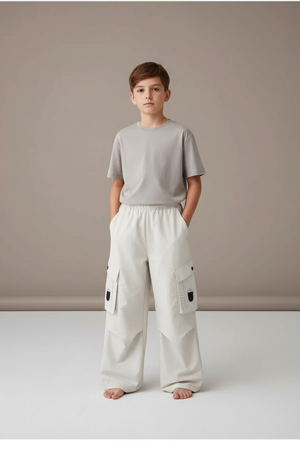 Pantalon Fluide Beige Cargo Ample Décontracté Enfant - Coton