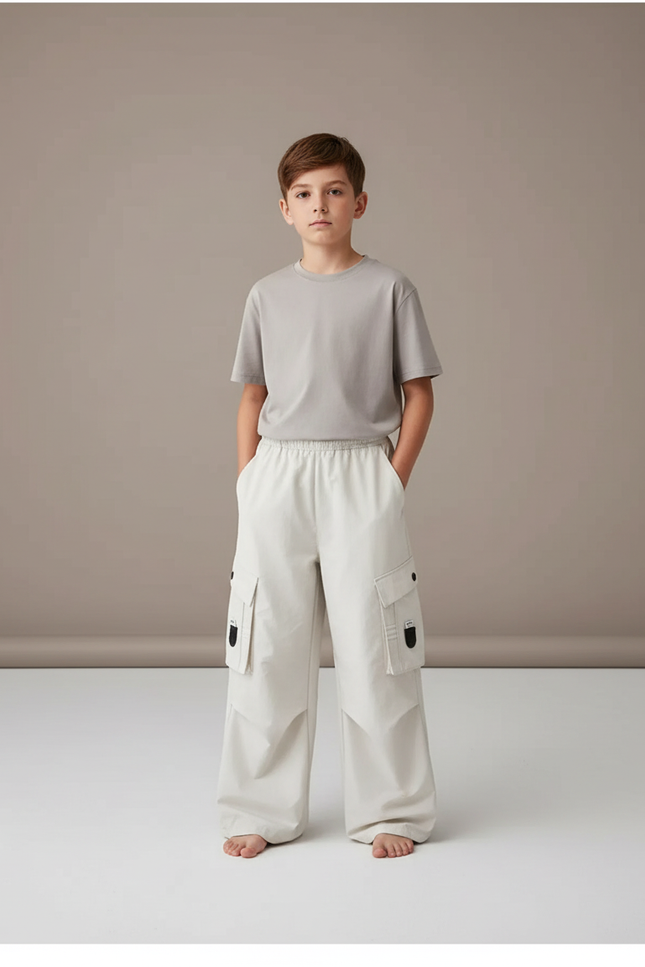 Pantalon Fluide Beige Cargo Ample Décontracté Enfant - Coton
