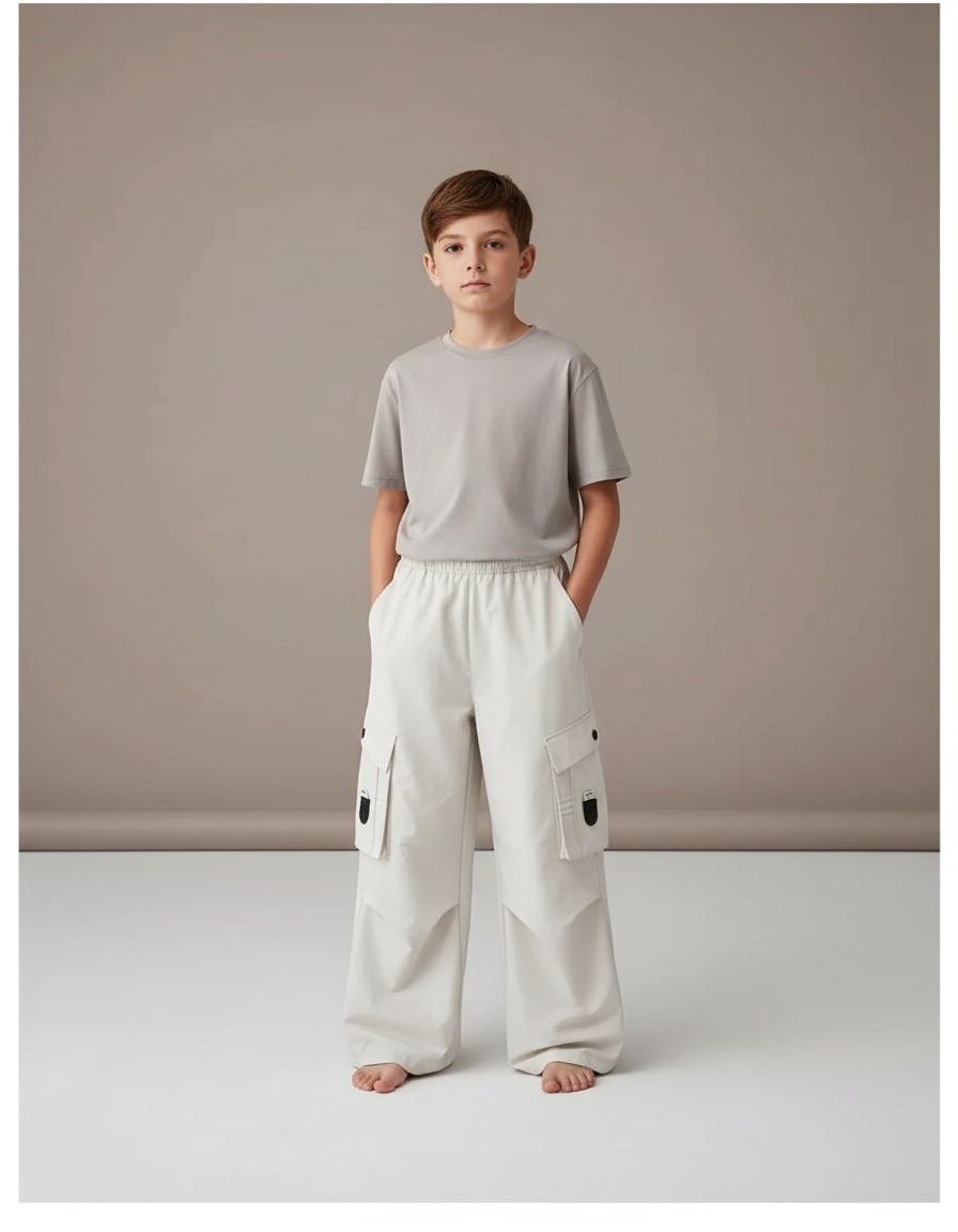 Pantalon Fluide Beige Cargo Ample Décontracté Enfant - Coton