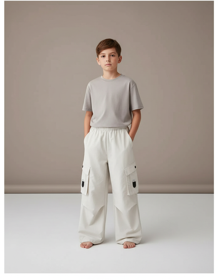 Pantalon Fluide Beige Cargo Ample Décontracté Enfant - Coton