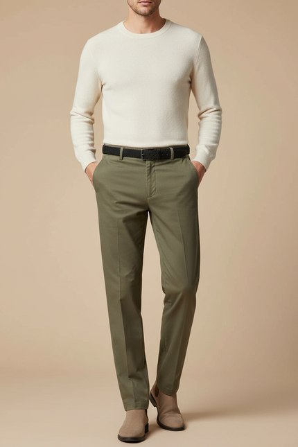 Pantalon Fluide Kaki Coton Droit Élégant Homme - Gabardine