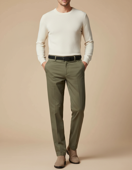 Pantalon Fluide Kaki Coton Droit Élégant Homme - Gabardine