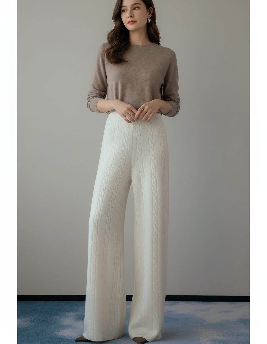 Pantalon Fluide Blanc Cassé - Maille