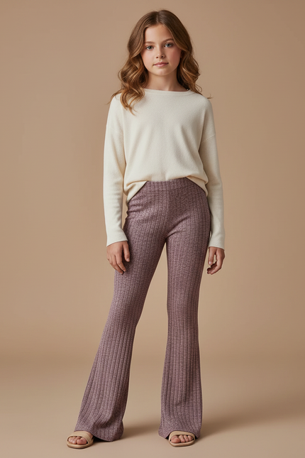 Pantalon Fluide Côtelé Évasé Rose Confortable Fille - Maille