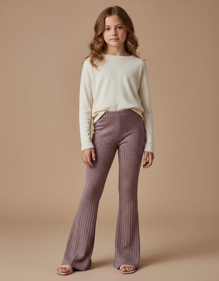 Pantalon Fluide Côtelé Évasé Rose Confortable Fille - Maille