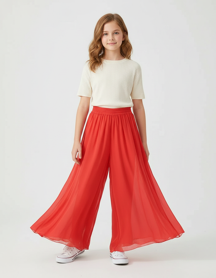 Pantalon Fluide Rouge Chiffon Ample Danse Yoga - Polyester