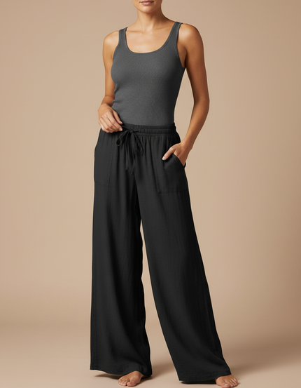 Pantalon Fluide Noir Ample Confortable Décontracté - Lin