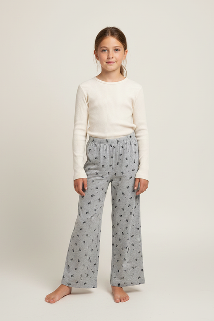 Pantalon Fluide Gris Ample Imprimé Décontracté Enfant Coton - Molleton