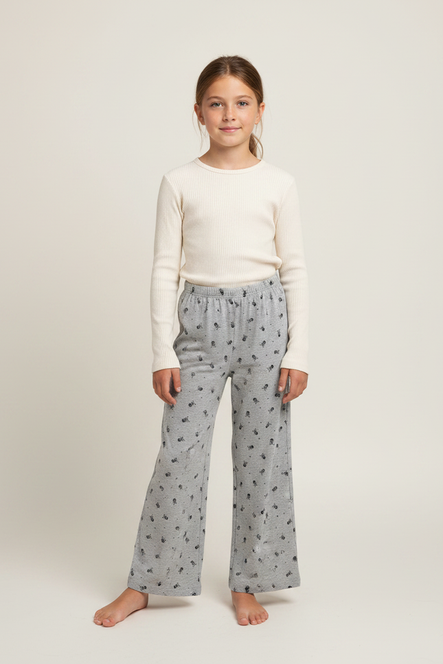 Pantalon Fluide Gris Ample Imprimé Décontracté Enfant Coton - Molleton