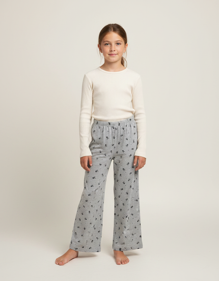 Pantalon Fluide Gris Ample Imprimé Décontracté Enfant Coton - Molleton