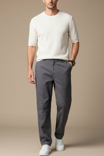 Pantalon Fluide Cargo Gris Décontracté Homme Coton