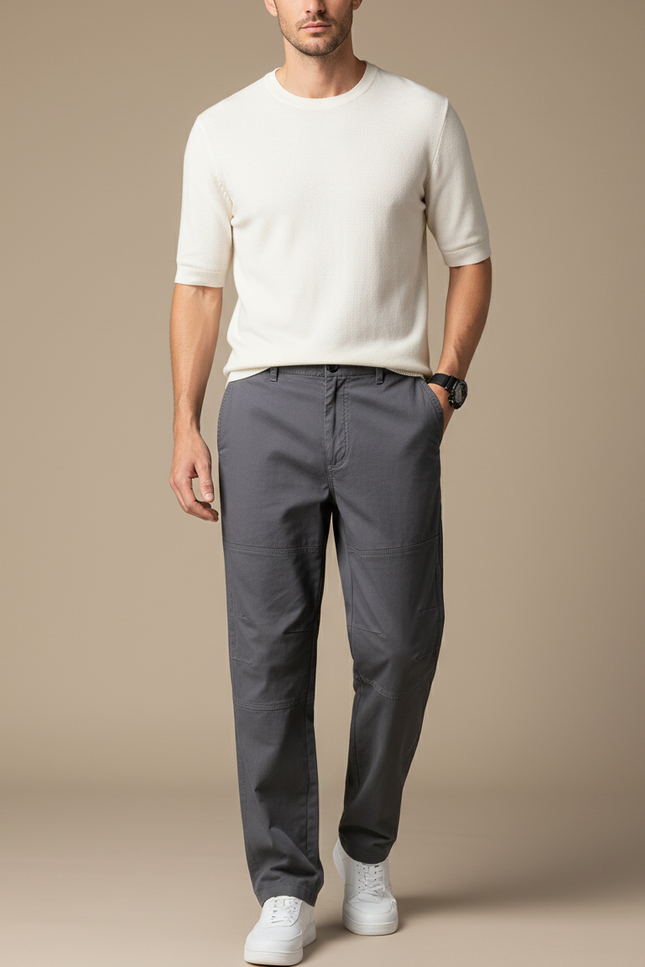 Pantalon Fluide Cargo Gris Décontracté Homme Coton