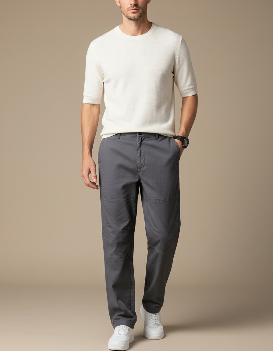 Pantalon Fluide Cargo Gris Décontracté Homme Coton