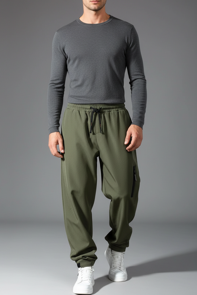 Pantalon Fluide Kaki Ample Sportif Homme Zippé - Polyester