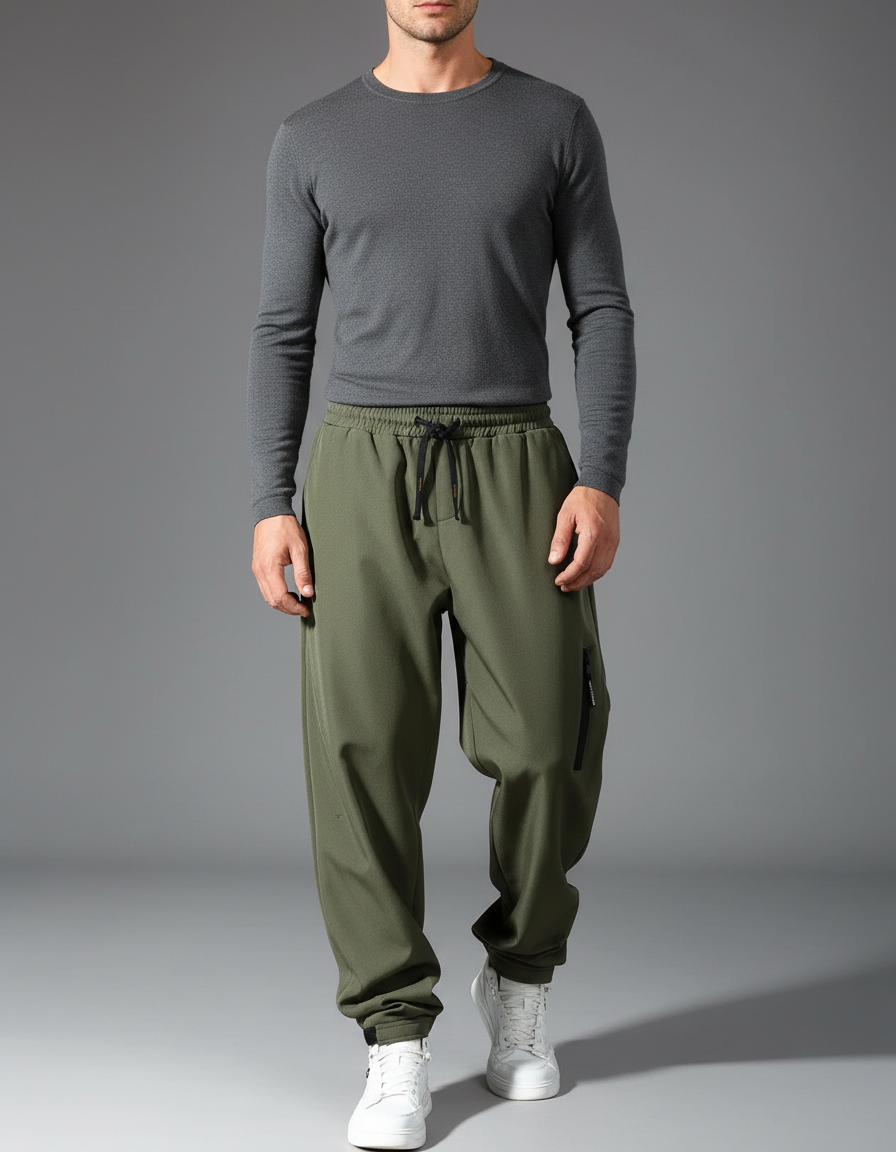 Pantalon Fluide Kaki Ample Sportif Homme Zippé - Polyester