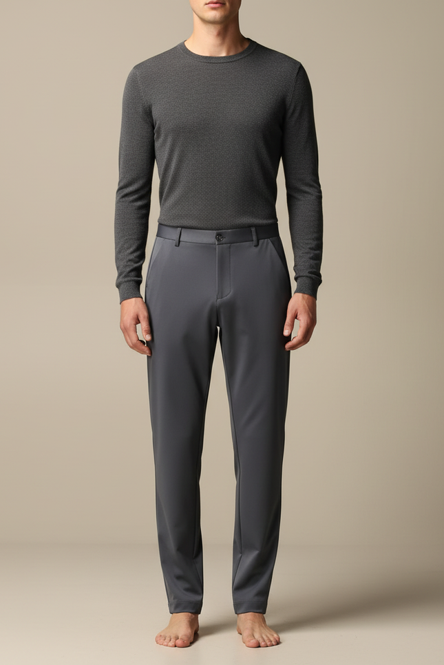 Pantalon Fluide Gris Anthracite Homme Droit Extensible - Polyester