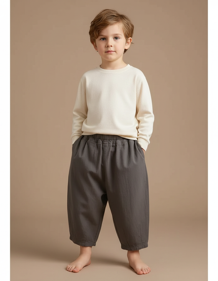 Pantalon Fluide Gris Ample Coton Décontracté Enfant