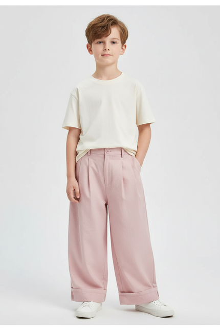 Pantalon Fluide Rose Ample Décontracté Plissé Enfant - Polyester