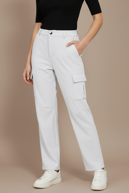 Pantalon Fluide Cargo Gris Clair Décontracté Femme - Polyester