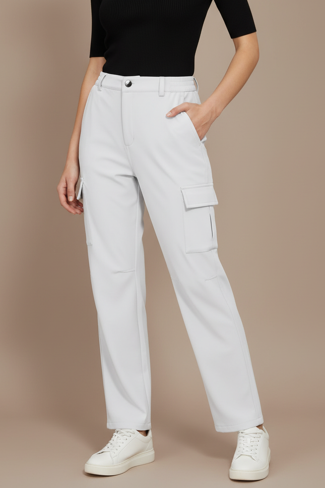 Pantalon Fluide Cargo Gris Clair Décontracté Femme - Polyester
