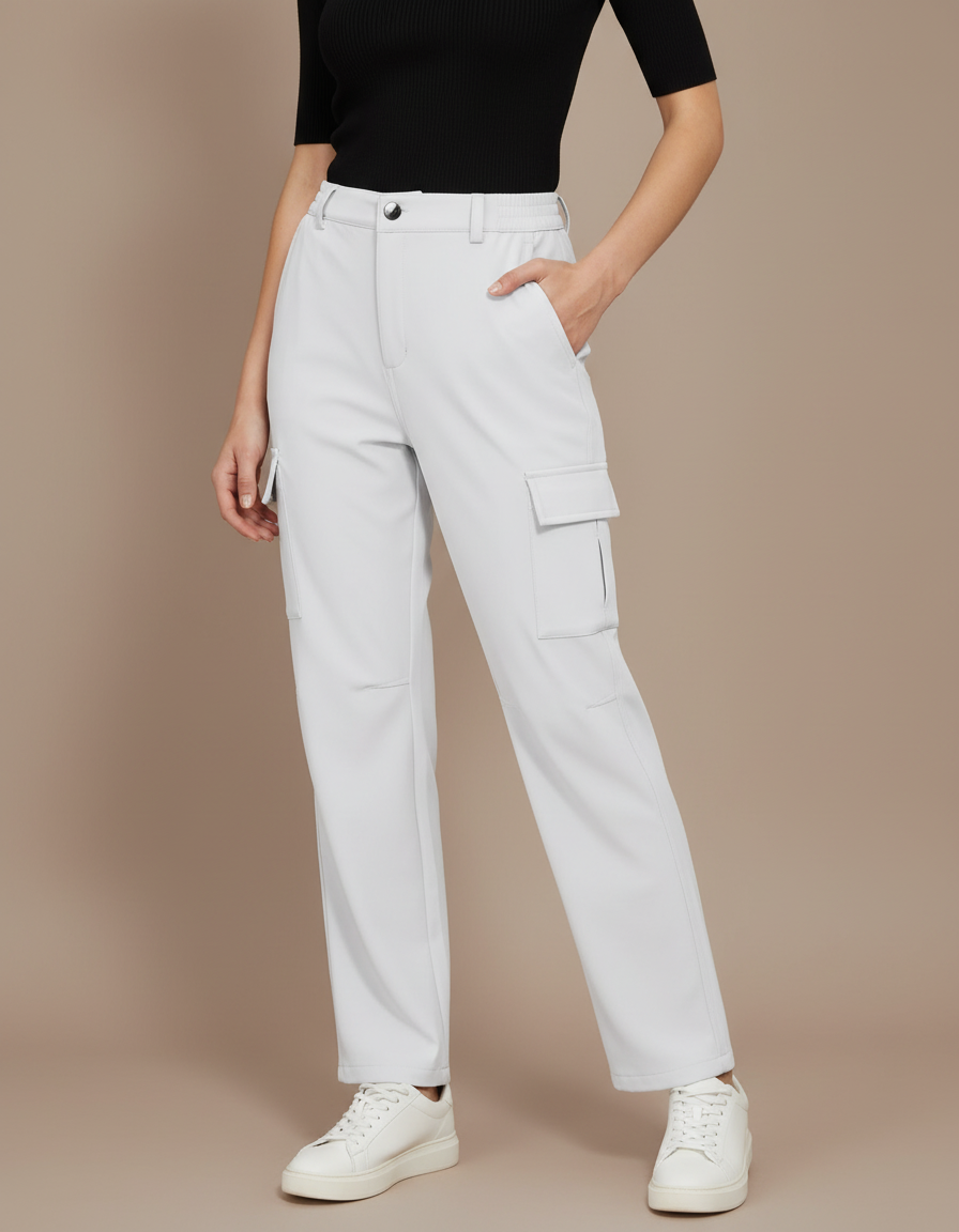 Pantalon Fluide Cargo Gris Clair Décontracté Femme - Polyester