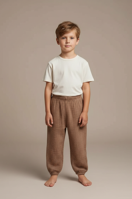 Pantalon Fluide Marron Gaze Ample Confortable Enfant - Coton