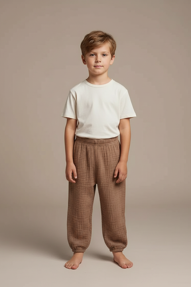 Pantalon Fluide Marron Gaze Ample Confortable Enfant - Coton