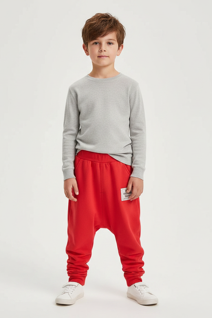 Pantalon Fluide Rouge Ample Coton Enfant Décontracté Sportif - Molleton