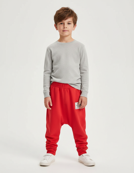 Pantalon Fluide Rouge Ample Coton Enfant Décontracté Sportif - Molleton