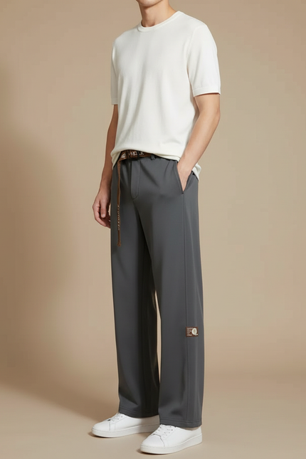 Pantalon Fluide Homme Gris Coupe Ample Polyester