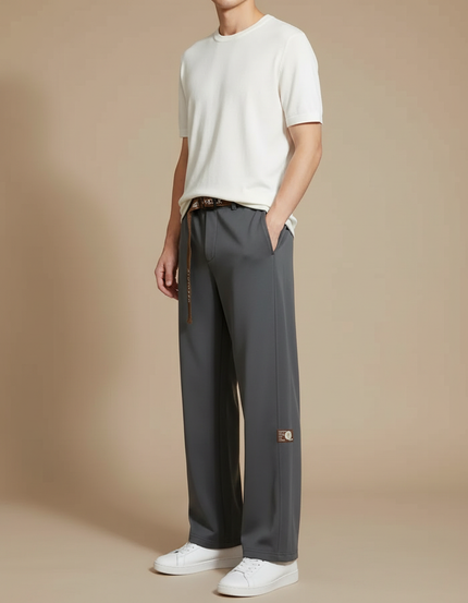 Pantalon Fluide Homme Gris Coupe Ample Polyester