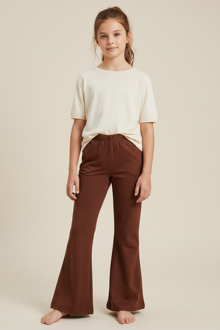 Pantalon Fluide Marron Ample Évasé Confortable Enfant - Molleton