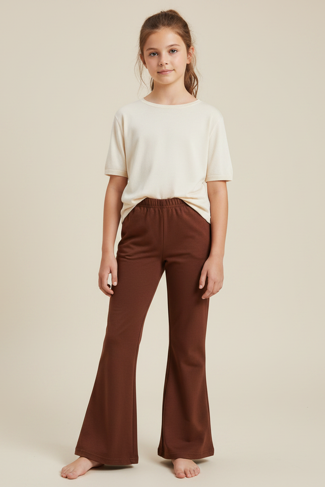 Pantalon Fluide Marron Ample Évasé Confortable Enfant - Molleton