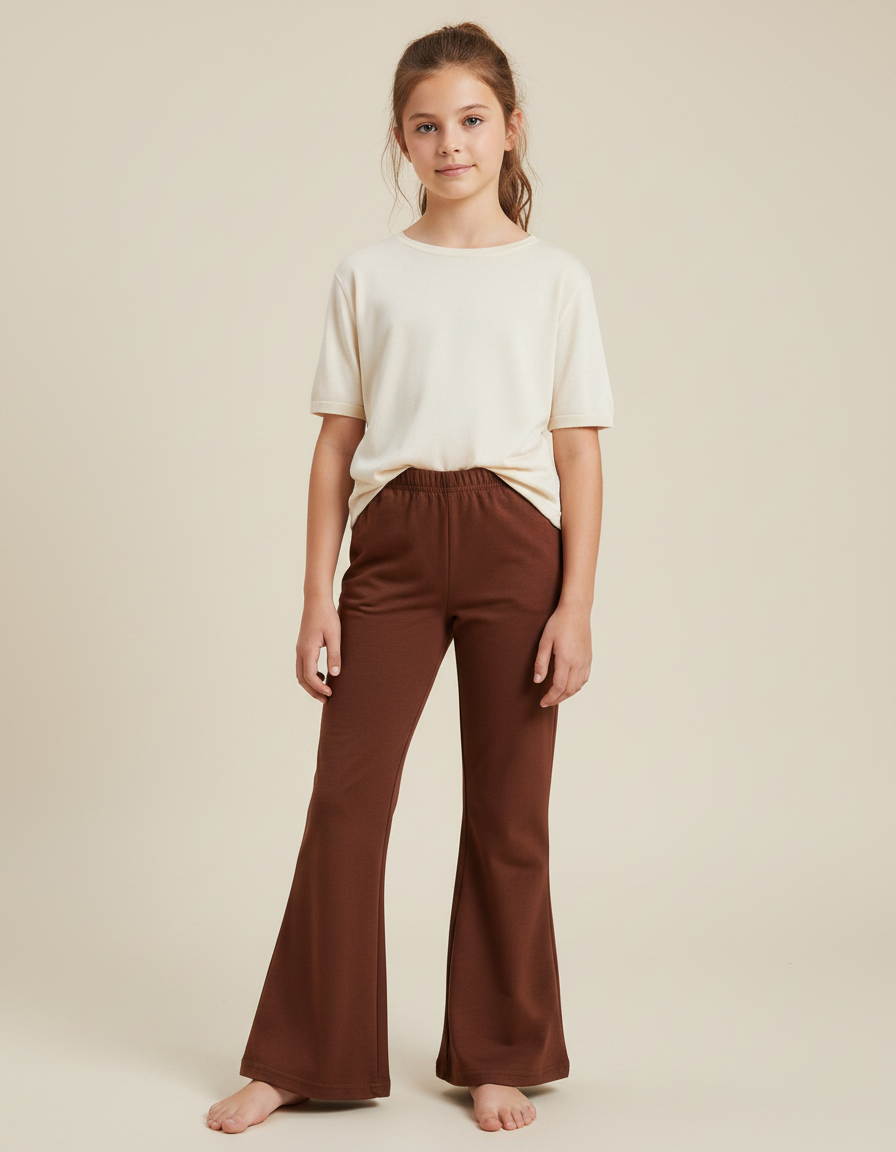 Pantalon Fluide Marron Ample Évasé Confortable Enfant - Molleton