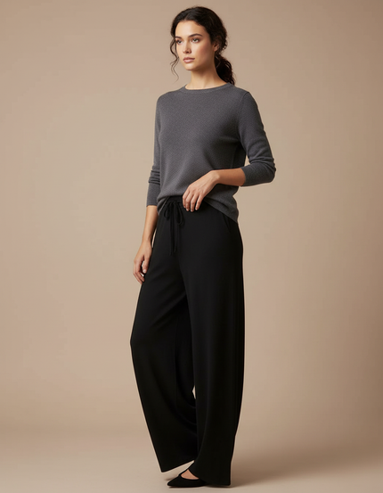 Pantalon Fluide Taille Haute Noeud - Noir Viscose