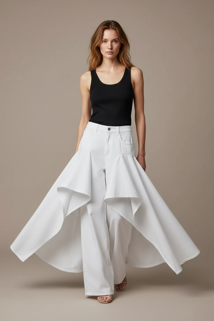 Pantalon Fluide Ouvert Devant - Blanc Jean