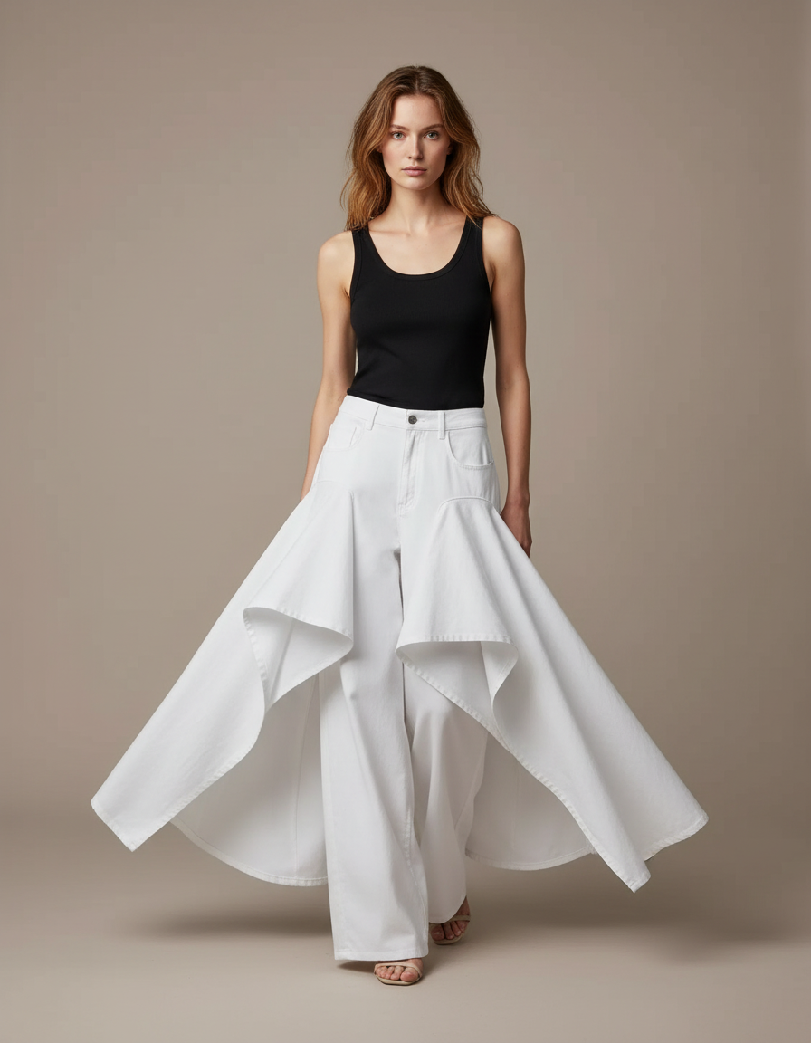 Pantalon Fluide Ouvert Devant - Blanc Jean