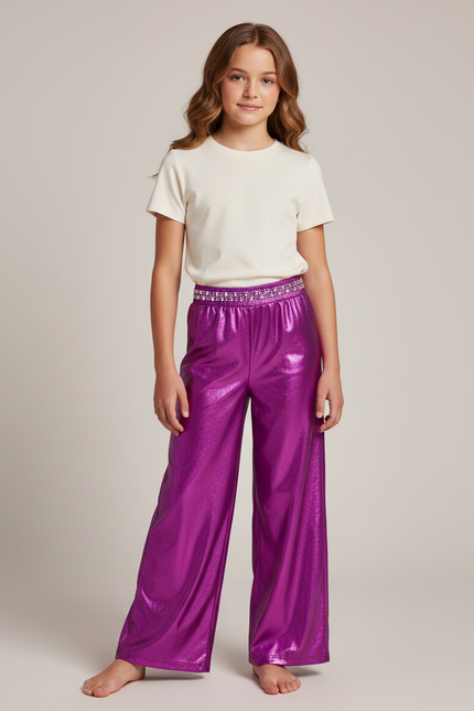 Pantalon Fluide Violet Brillant Ample Pailleté Scintillant - Polyester
