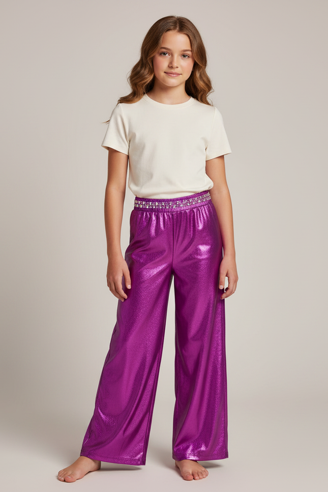 Pantalon Fluide Violet Brillant Ample Pailleté Scintillant - Polyester