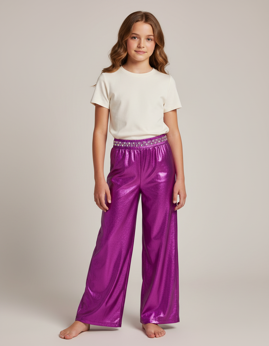 Pantalon Fluide Violet Brillant Ample Pailleté Scintillant - Polyester