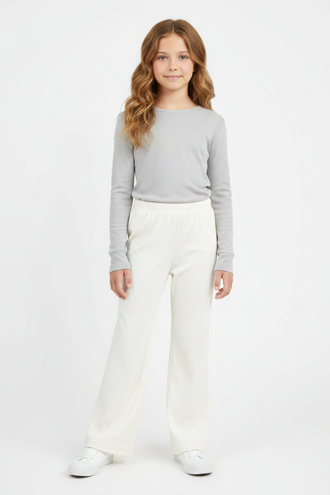 Pantalon Fluide Écru Côtelé Ample Confortable Enfant - Beige Cordé