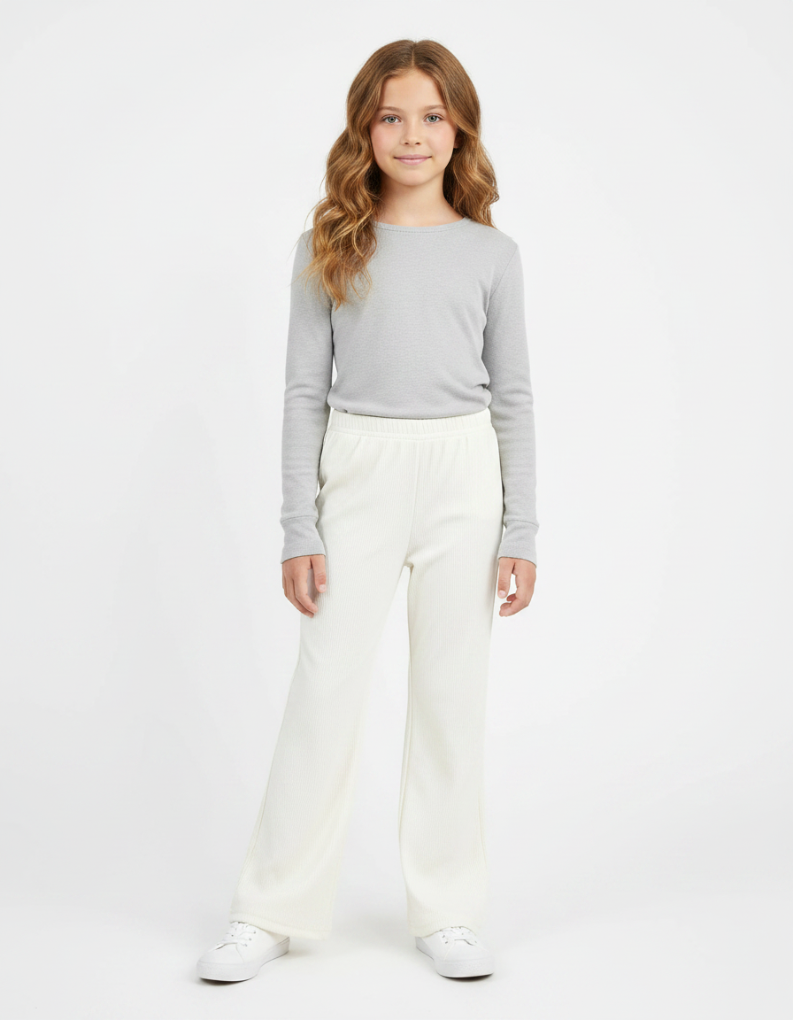 Pantalon Fluide Écru Côtelé Ample Confortable Enfant - Beige Cordé