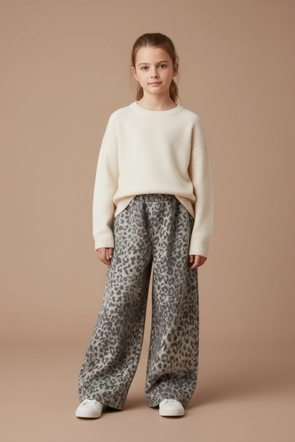 Pantalon Fluide Léopard Gris Ample Hiver Enfant - Maille