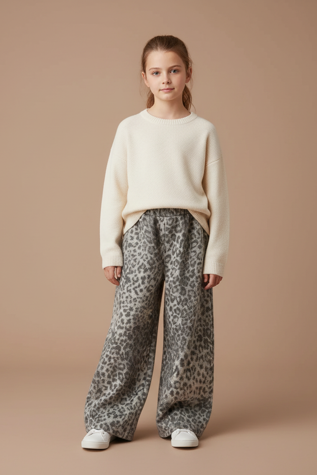 Pantalon Fluide Léopard Gris Ample Hiver Enfant - Maille