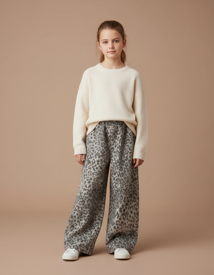 Pantalon Fluide Léopard Gris Ample Hiver Enfant - Maille
