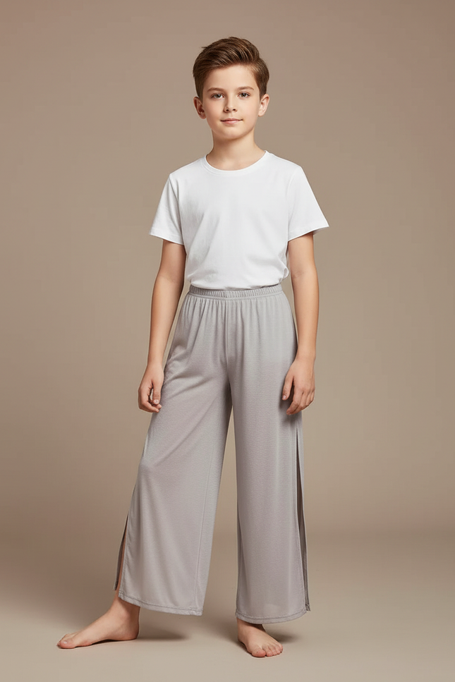 Pantalon Fluide Gris Maille Ample Fendu Enfant